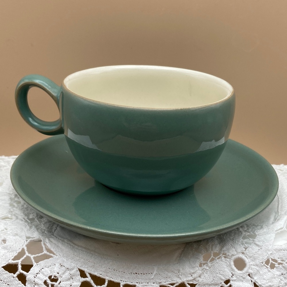 Vintage Denby Manor Green Teacup and Saucer Set